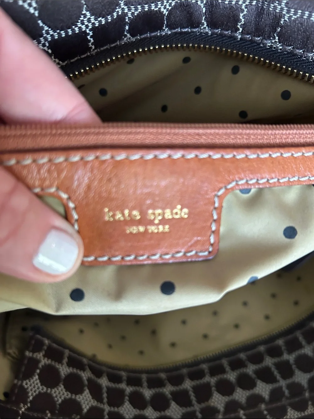 Kate Spade ♠️ New York Brown Tote with Red & Brown Center Stripe